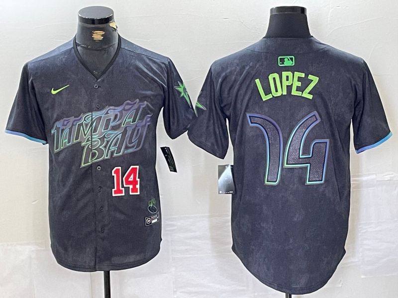 Men Tampa Bay Rays #14 Lopez Black City Edition Nike 2024 MLB Jersey style 3